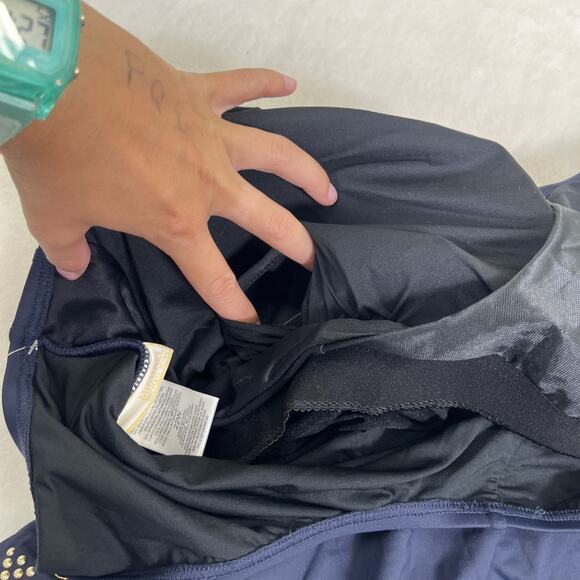 NWT Michael Kors U-Neck Gold Studded Sides Maillot 1-PC Swimsuit Navy Blue 22W - Picture 13 of 15